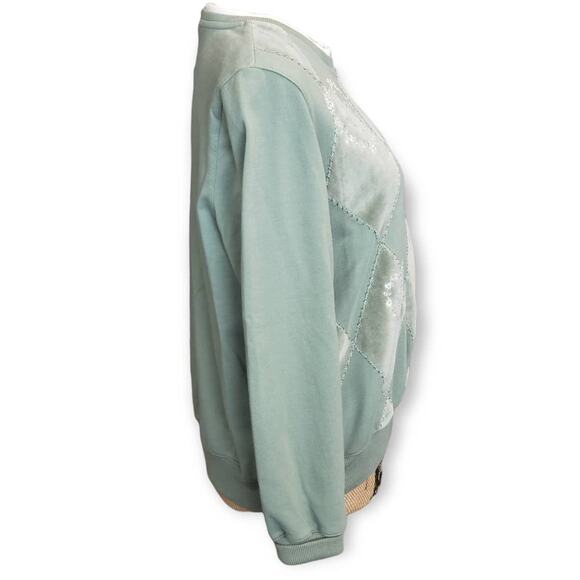 Alfred Dunner Pastel Green Heart & Diamond Design Long Sleeved Crew Neck Sweater - Picture 4 of 8